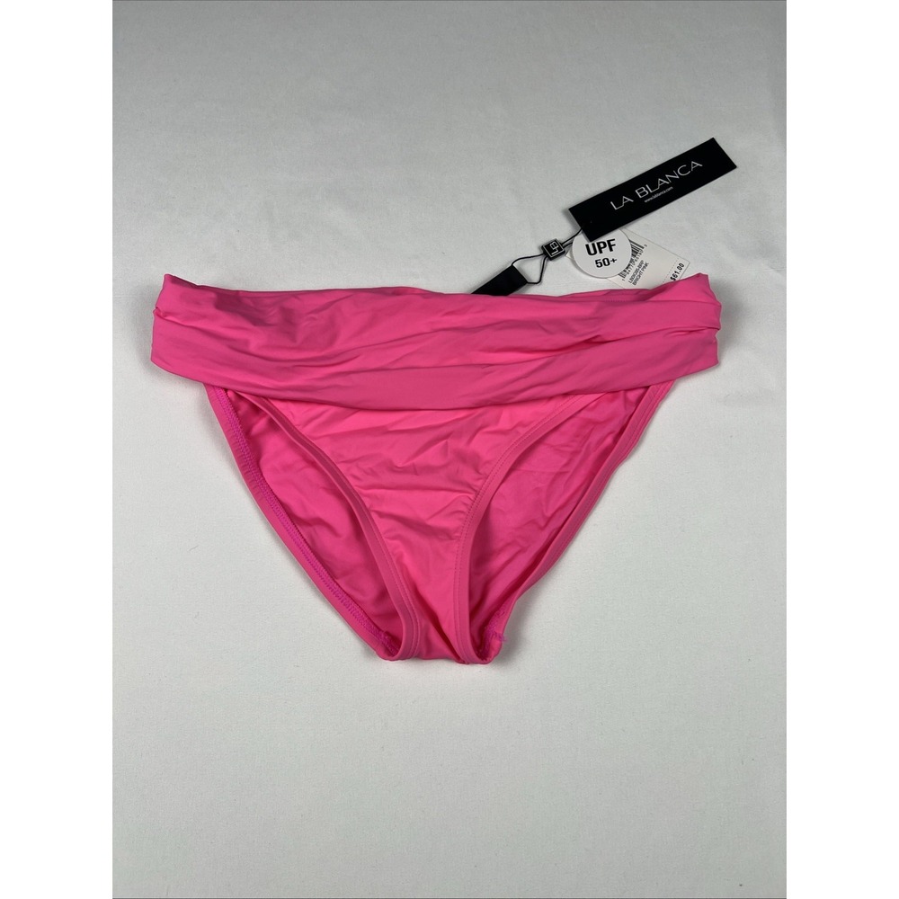 La Blanca Bright Pink Fold Over Bikini Bottom UPF 50+ LB0IG95-BRP Size 6 NEW